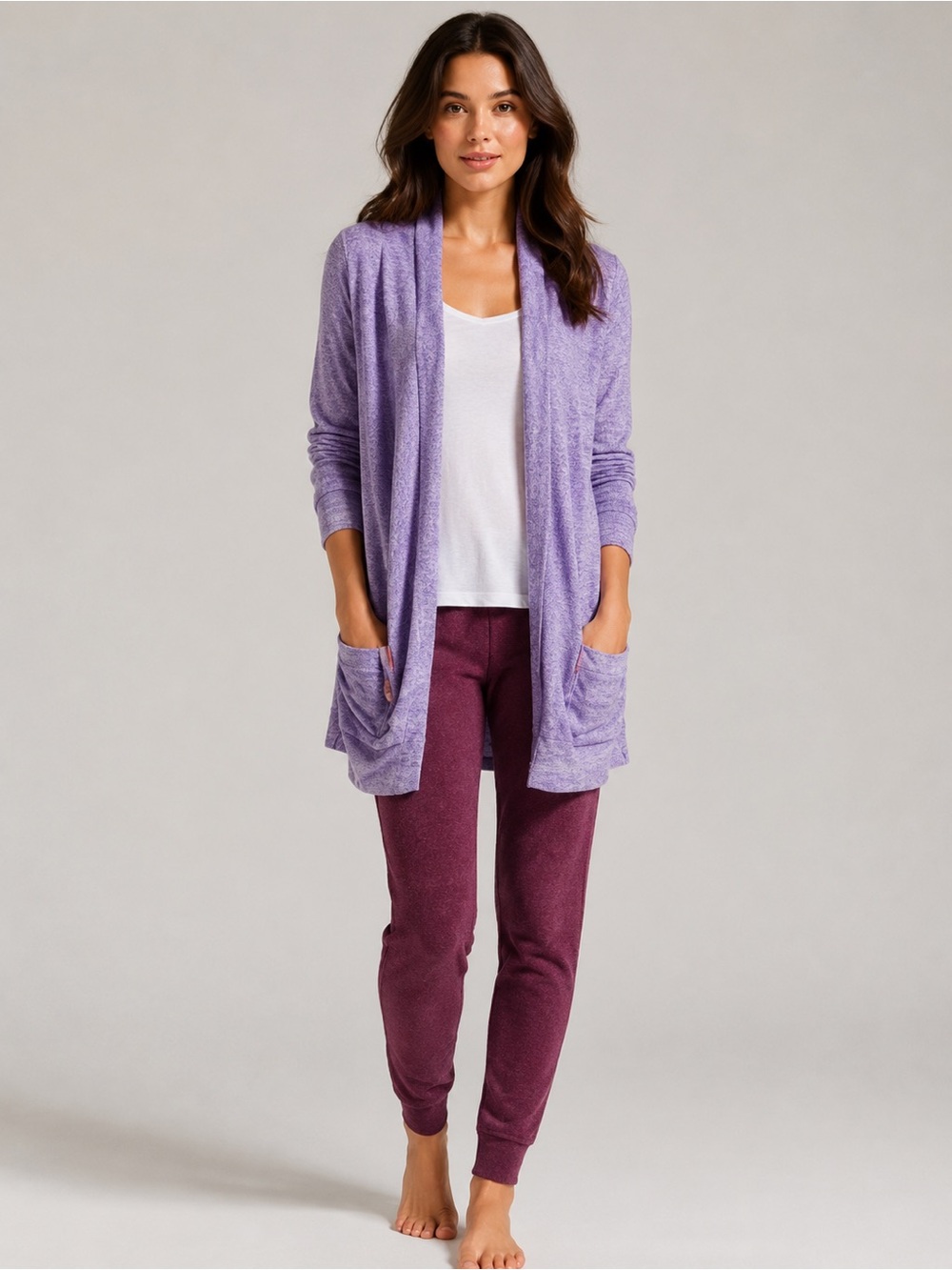 UGG Heathered Purple Open Front Cozy Knit Cardigan Sweater Small